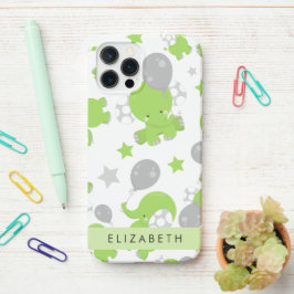 Muster grüner Elefanten, Sterne, Ihr Name iPhone 12 Pro Hülle