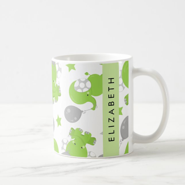 Muster grüner Elefanten, Sterne, Ihr Name Kaffeetasse (Rechts)
