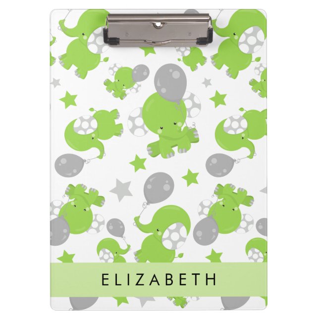 Muster grüner Elefanten, Sterne, Ihr Name Klemmbrett (Vorderseite)