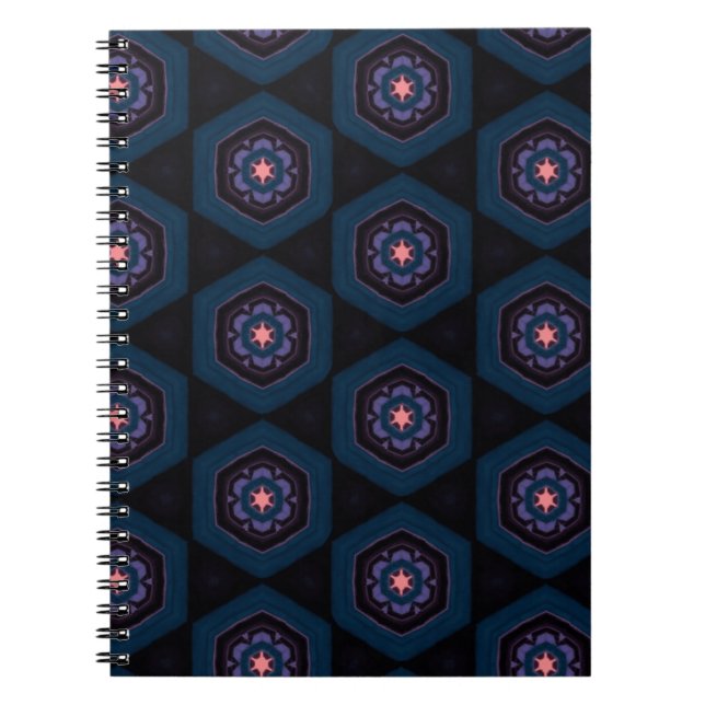 Muster Hexagonal mit rosa und blauen Blumen Notizblock (Vorderseite)