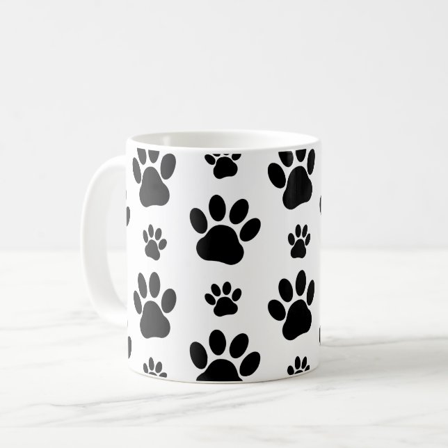 Muster, Hundeschrauben, Paw Prints, Schwarz und We Kaffeetasse (Vorderseite Links)