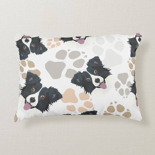 Muster-Hundetatzen-Border-Collie Dekokissen (Vorderseite)
