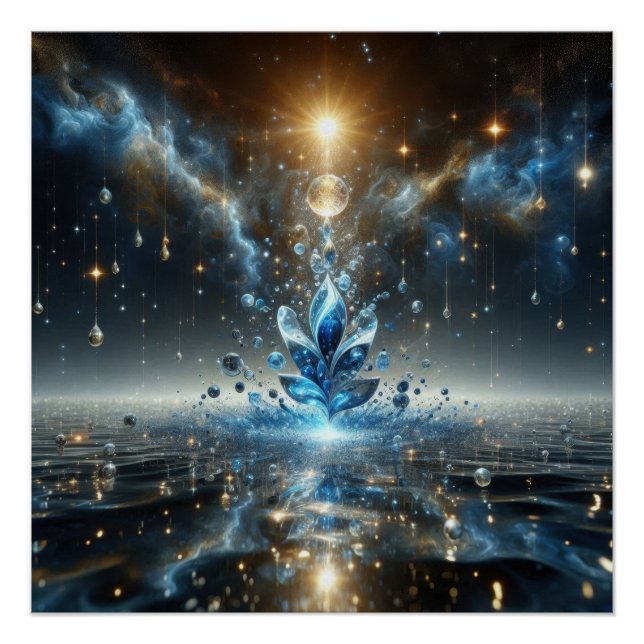 Muster in reinen Wasserblasen auf einem blauen See Poster (Vorderseite)