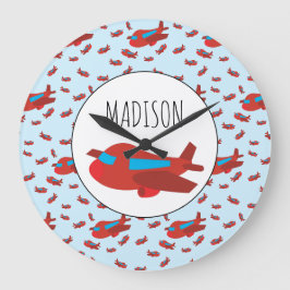 Muster-Individuelle Name für Red & Blue Airplane Große Wanduhr