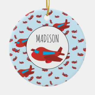 Muster-Individuelle Name für Red & Blue Airplane Keramik Ornament