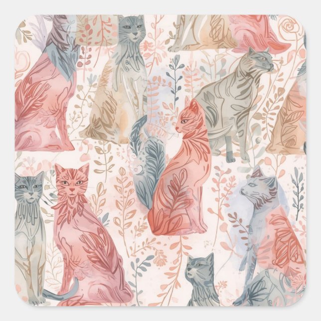 Muster Katzen Quadratischer Aufkleber (Vorderseite)