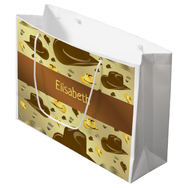 Muster kleiner Cowboy in braunen Tönen großes Gesc Große Geschenktüte (Vorderseite Schrägansicht)