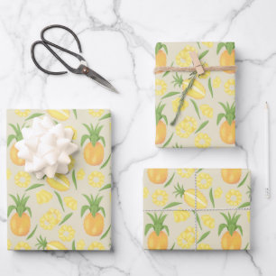 Muster-Kollektion für Obstkörbe - Ananas Geschenkpapier Set