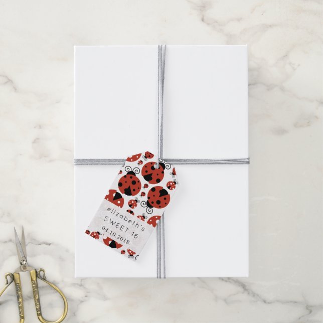 Muster Ladybugs, Red Ladybugs, Sweet 16 Geschenkanhänger (Mit Garn)