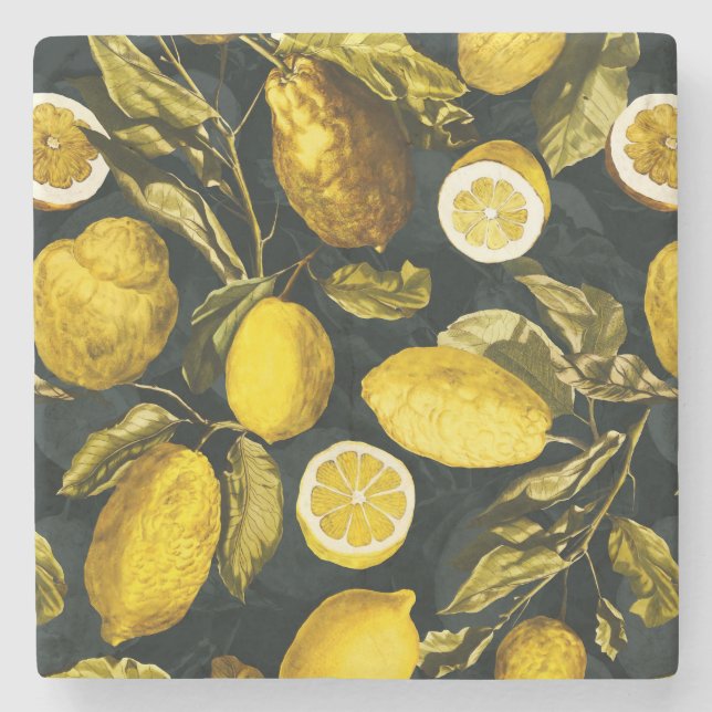 Muster Lemon und Leaf V Steinuntersetzer (Vorderseite)