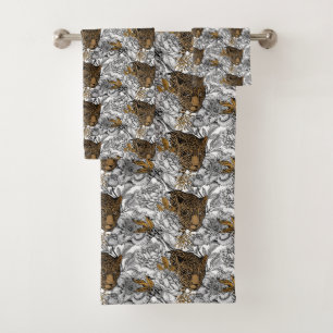 Muster Leopard & Peonies Badhandtuch Set