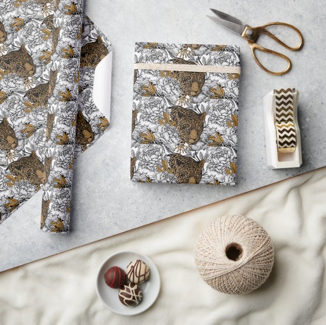 Muster Leopard & Peonies Geschenkpapier (Kunsthandwerk)