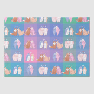 Muster Liebe Tiere Katzen, Pinguin, Fuchs, Elefant Seidenpapier