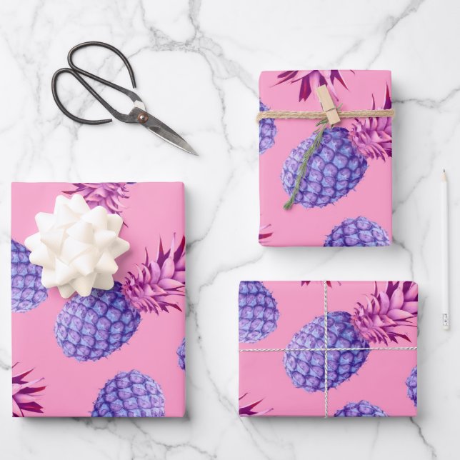 Muster Lilac & Pink Pineapples Geschenkpapier Set (Vorderseite)
