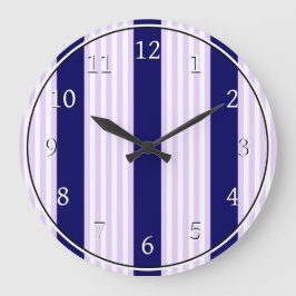 Muster Lilac und weiße Streifen mit marineblau Große Wanduhr