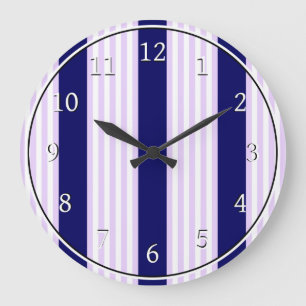 Muster Lilac und weiße Streifen mit marineblau Große Wanduhr