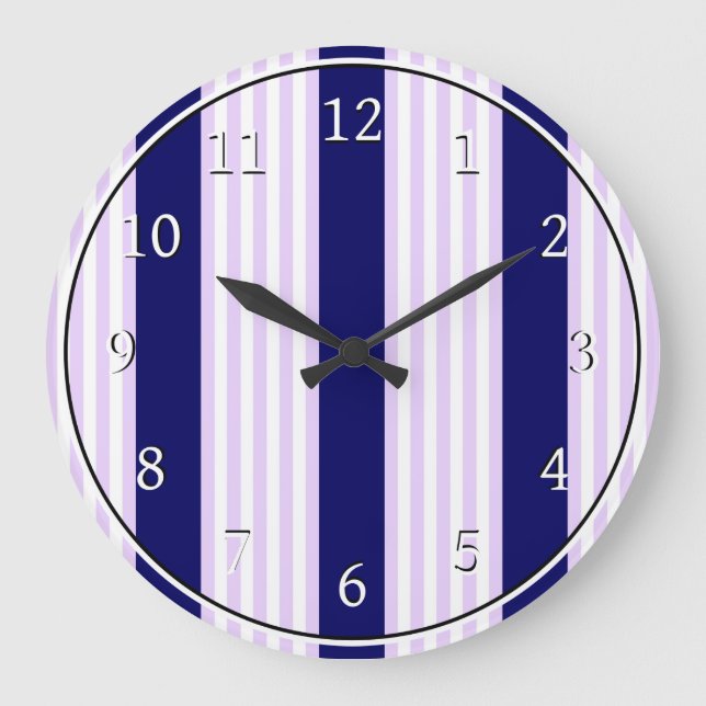 Muster Lilac und weiße Streifen mit marineblau Große Wanduhr (Vorderseite)