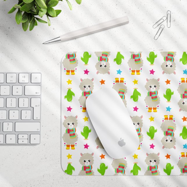 Muster Llamas, Niedlich Llamas, Alpacas, Kakteen Mousepad (Von Creator hochgeladen)