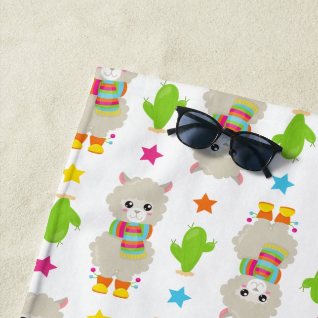 Muster Llamas, Niedlich Llamas, Alpacas, Kakteen Strandtuch (Beispiel)