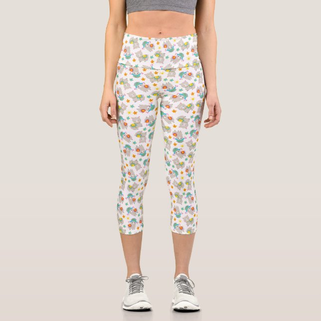 Muster Llamas, Niedliche Llamas, Alpacas, Blume Capri Leggings (Vorderseite)