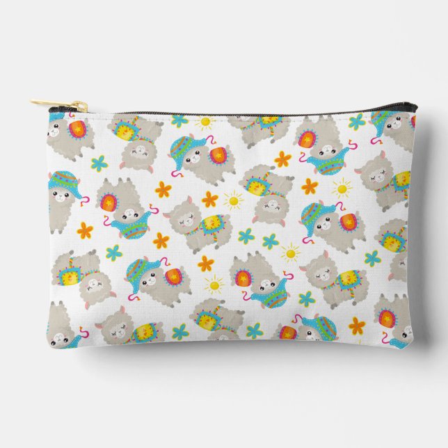 Muster Llamas, Niedliche Llamas, Alpacas, Blume Zubehörtasche (Vorderseite)
