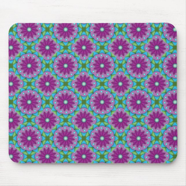 Muster Magenta, Rosa und Grüne Blume Mousepad (Vorne)