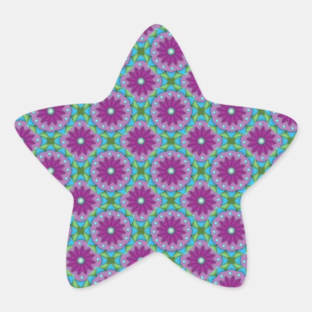 Muster Magenta, Rosa und Grüne Blume Stern-Aufkleber (Vorderseite)