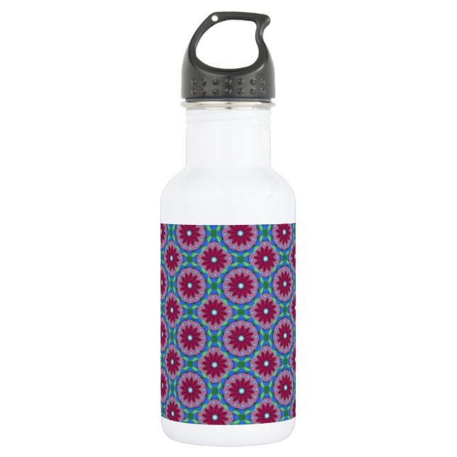 Muster Magenta, Rosa und Grüne Blume Trinkflasche (Vorderseite)