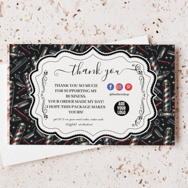 Muster mit alten Barbierwerkzeugen Dankeskarte (Von Creator hochgeladen)