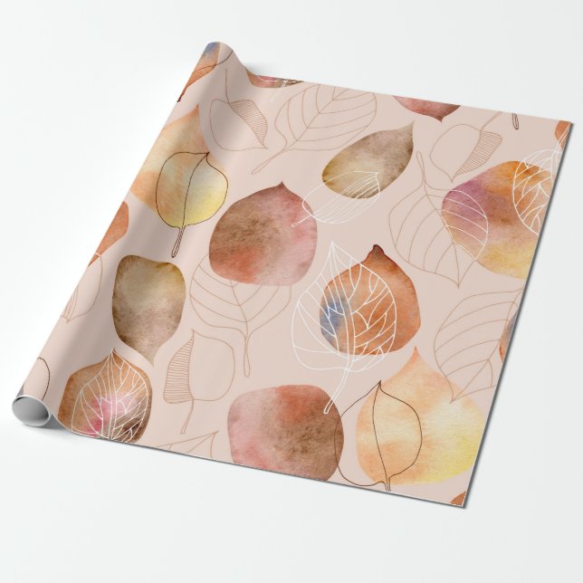Muster mit Blätter. Grafik- und Aquarellblatt.  Geschenkpapier (Ungerollt)