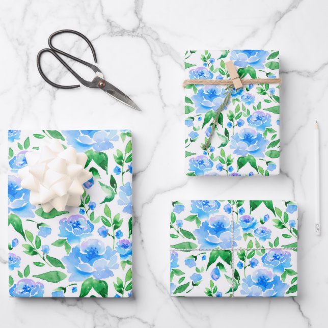 Muster mit blauen Blume Geschenkpapier Set (Vorderseite)