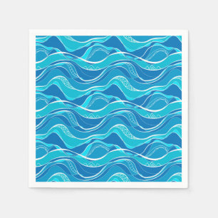 Muster mit blauen Wellen mit weißem Stammesmuster Serviette