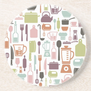 Muster mit bunten Kochsymbolen Sandstein Untersetzer