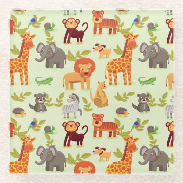 Muster mit Cartoon-Tieren Glasuntersetzer (Vorderseite)