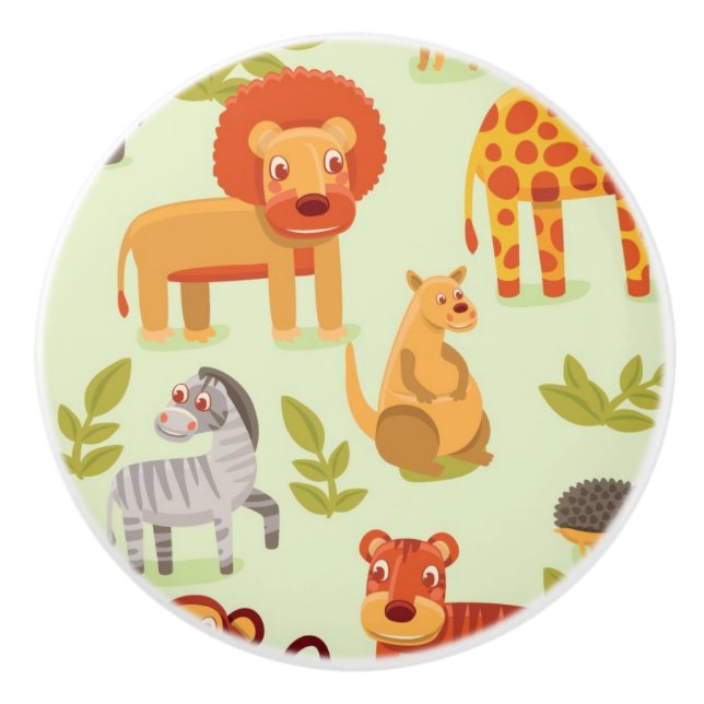 Muster mit Cartoon-Tieren Keramikknauf (Vorderseite)