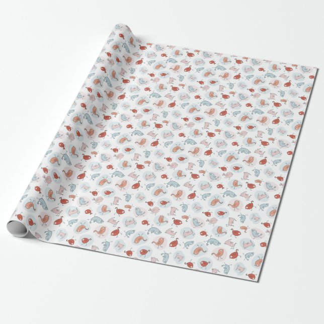 Muster mit Cartoon-Vögeln Geschenkpapier (Ungerollt)