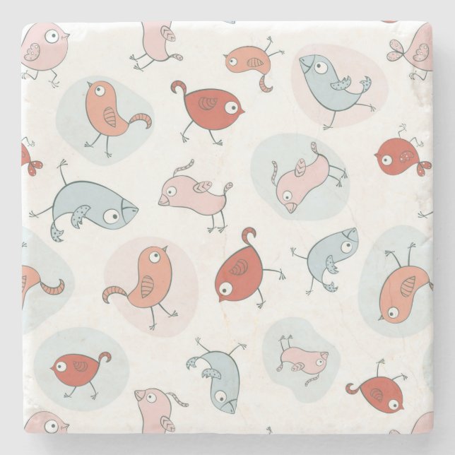 Muster mit Cartoonvögeln Steinuntersetzer (Vorderseite)