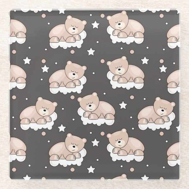 Muster mit dem kleinen Bärnschlafen Glasuntersetzer (Vorderseite)