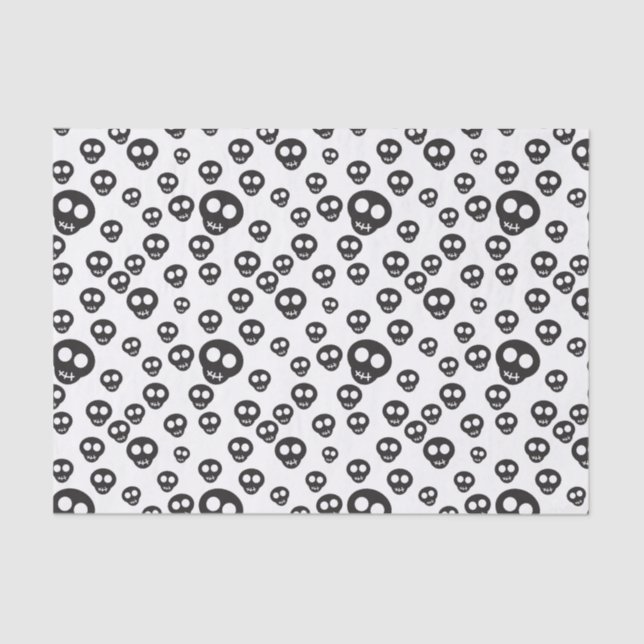 Muster mit den schwarzen Schädeln auf Weiß Seidenpapier (Vorderseite)