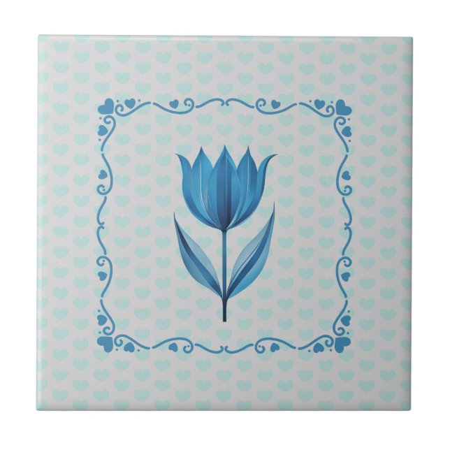 Muster mit einer blauen Tulpe  Fliese (Vorderseite)