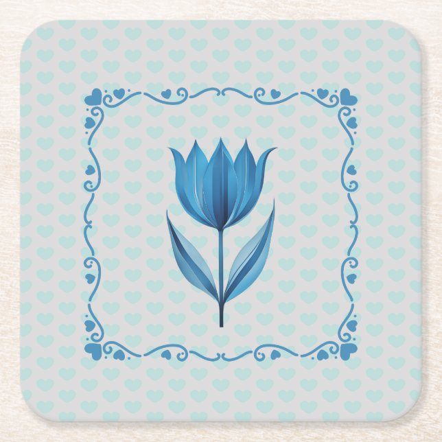 Muster mit einer blauen Tulpe  Rechteckiger Pappuntersetzer (Vorderseite)