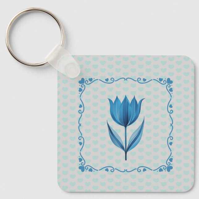 Muster mit einer blauen Tulpe  Schlüsselanhänger (Vorderseite)