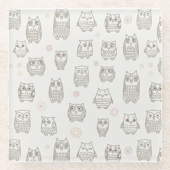 Muster mit Eulen Glasuntersetzer (Vorderseite)