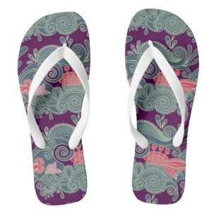 Muster mit Fischen und lila Welle Flip Flops