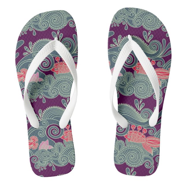Muster mit Fischen und lila Welle Flip Flops (Fußbett)