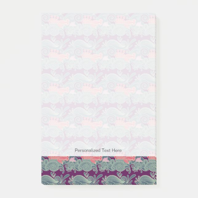 Muster mit Fischen und lila Welle Post-it Klebezettel (Vorderseite)