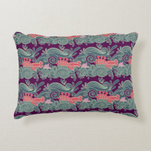 Muster mit Fischen und lila Welle Zierkissen