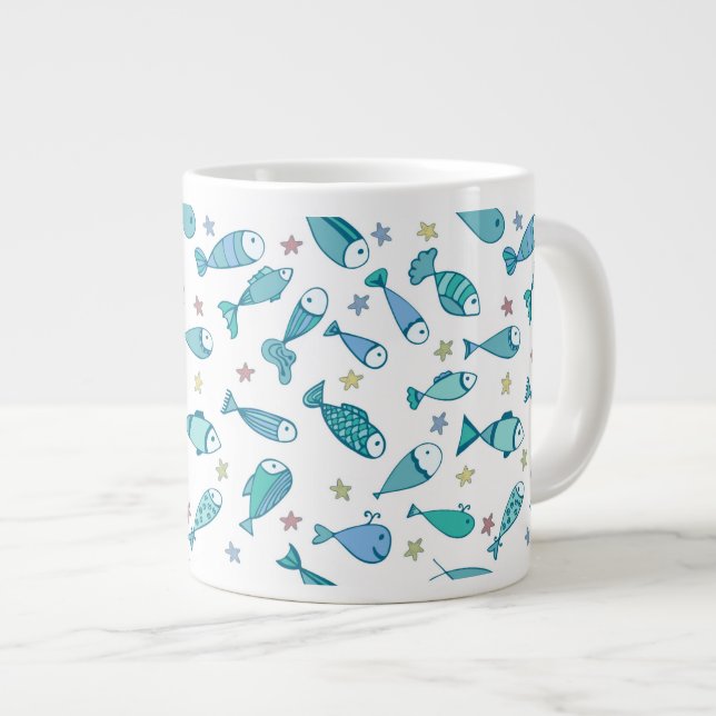 Muster mit Fischen und Starfish Jumbo-Tasse (Vorderseite Rechts)