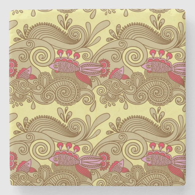 Muster mit Fischen und Welle Steinuntersetzer (Vorderseite)