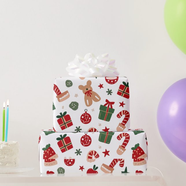 Muster mit Geschenken, Bonbons und Spielzeug Geschenkpapier (Partygeschenke)